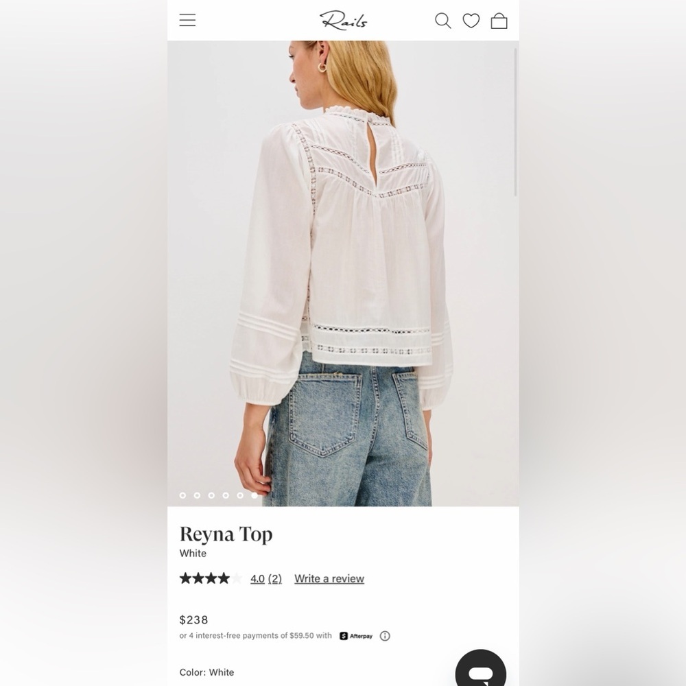 Rails 100% Cotton White Women's Blouse with Delicate Details - Picture 14 of 14